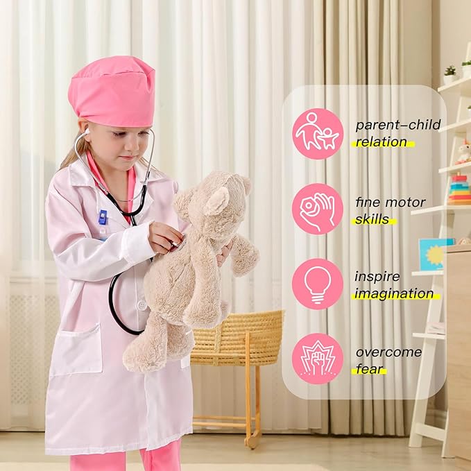 Liberry Doctor Costumes for Kids, Toddler Dress Up Clothes with Real Stethoscope, Halloween Pretend Play Gift for Girls