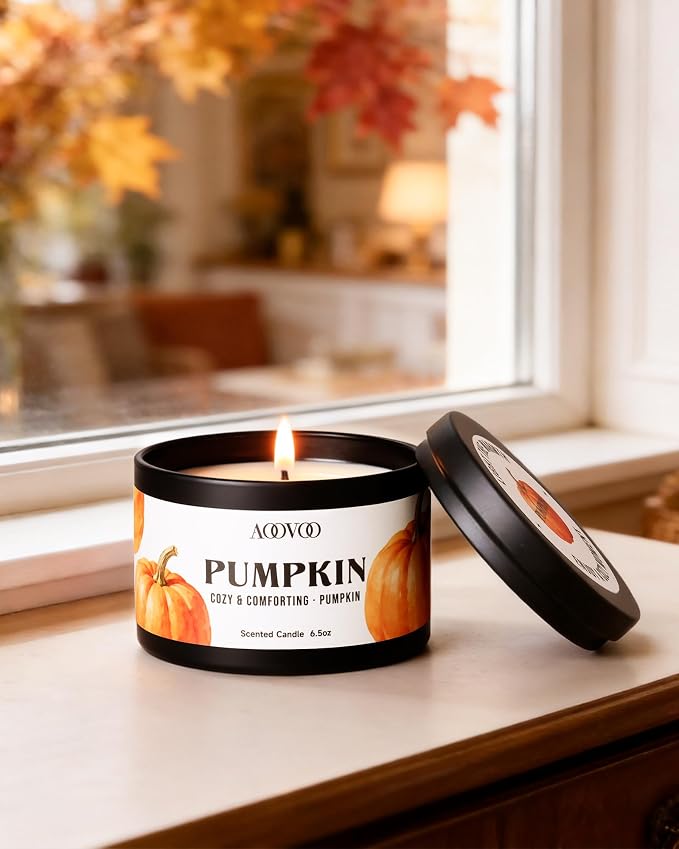 AOOVOO Fall Candle Set - 4 Pack Scented Candles for Home, 26oz up to 200 Hours Long Lasting, Pumpkin/Apple Cinnamon/Clove Cinnamon/Cinnamon Candles Gift Autumn Fragrance Decor