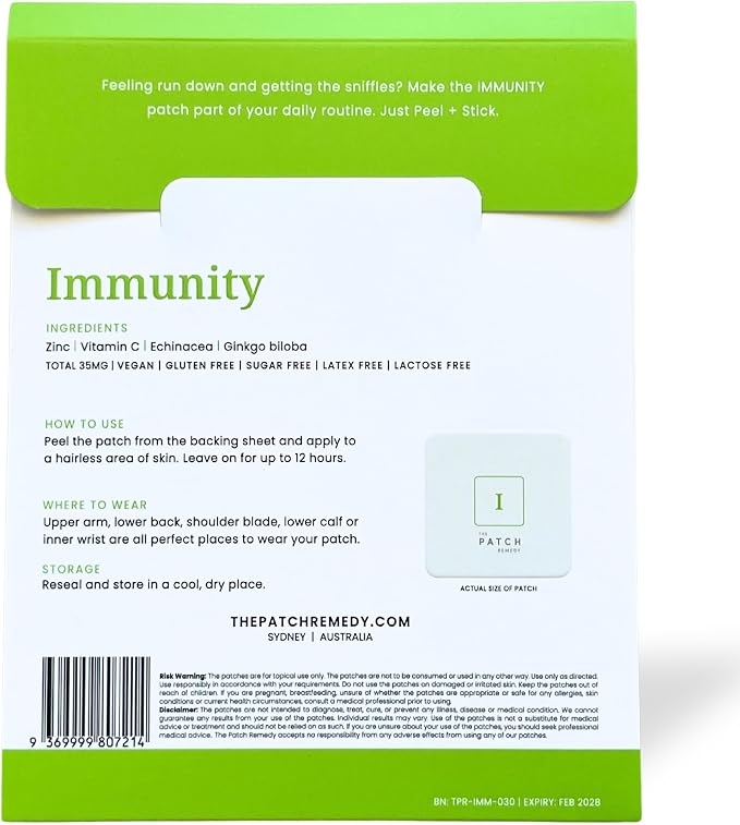The Patch Remedy Immunity Patches - 30 Topical Immune Patches Containing Vitamin C, Zinc, Echinacea Extract & Ginkgo Biloba, Lasts 24 Hours