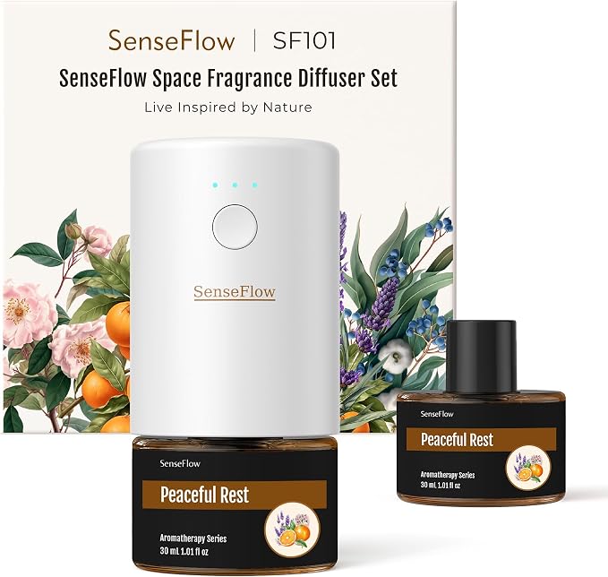 Essential Oil Diffuser for Home, Smart Waterless Aromatherapy Diffuser SF101S Pro, Plug in Room Scent with Timer & 120-Day Natural Aroma – Free 30ml Peaceful Rest(Sand Beige)