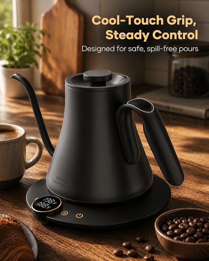 Cocinare Gooseneck Electric Kettle, ±1°F Precise Temperature Control, 1500W Fast Heating, Pour Over Coffee & Tea Kettle with Brew Timer & Keep Warm, Stainless Steel, 0.9L (Matte Black)