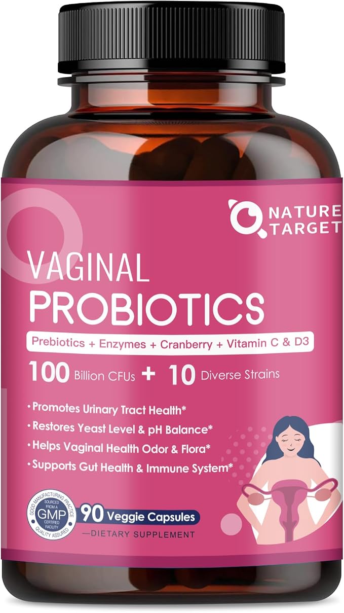 Vaginal Probiotics for Women, 100 Billion CFUs Probiotics & Prebiotics with Digestive Enzymes, Cranberry & D-Mannose - Womens Probiotic Supports pH Balance, Odor & Urinary Tract Health - 90 Capsules