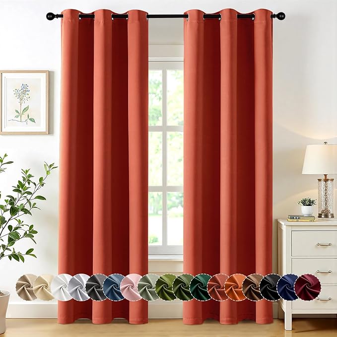 MIULEE Fall Blackout Curtains for Bedroom 2 Panel 40"x72" Long Burnt Orange | Thermal Insulated, Living Room Darkening Grommet Drapes, Noise Reducing, Light Blocking Window Treatments