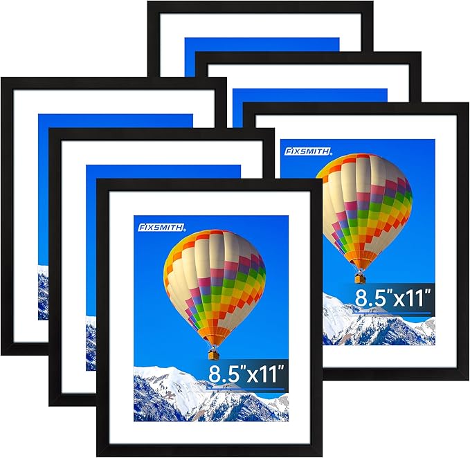 8.5x11 Picture Frame Bulk-6 Pack, Photo Frame with HD Plexiglass, Display Pictures 6x8 with Mat or 8.5x11 Without Mat, Black Picture Frames Collage Wall Decor, Gallery Wall Frame
