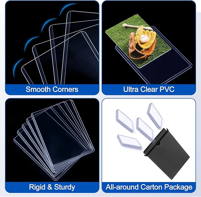 32 Count Card Sleeves Hard Plastic, Sooez 35PT Card Holder, 3" x 4" Baseball Card Protector, Rigid Card Case for Collectible Game Cards, Standard Size Trading Sports Football Cards