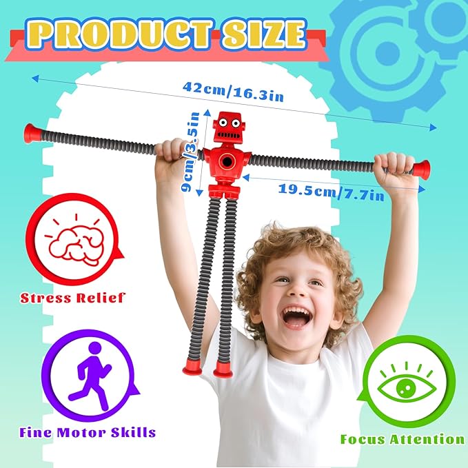 16PCS Suction Cup Robot Toy, Transformable Telescopic Pop Tubes Sensory Toy for Kids Adults, Funny Robot Action Figure Bendable Fidget Toy Gift Birthday Party Favors Christmas