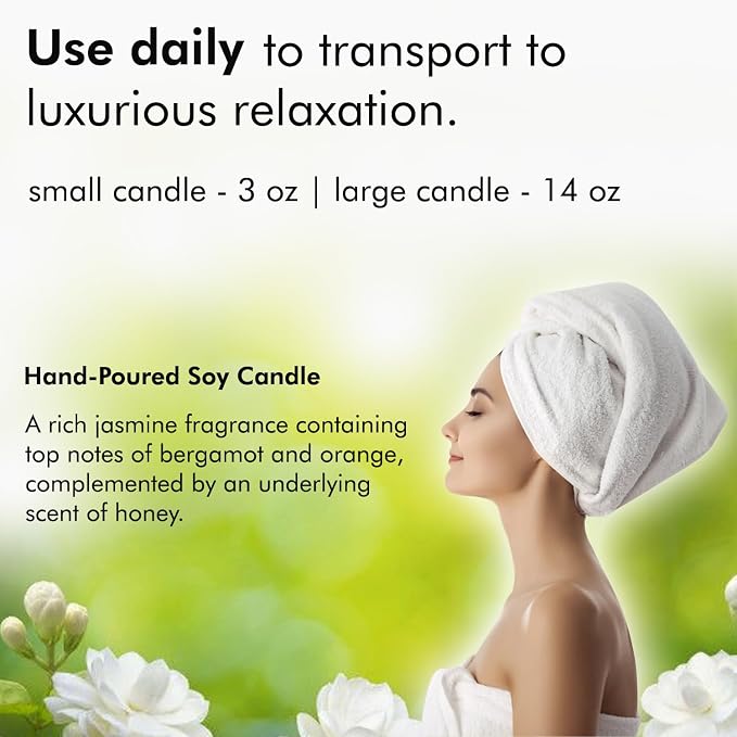 Nabila K – Jasmine & Honey - Soy-Based Candle - Jasmine, Ylang-ylang, Gardenia, Tuberose, and Honeysuckle, Honey - Hand-Poured - Cotton Wick - Aromatherapy - Essential Oils - Made in USA - 14 oz