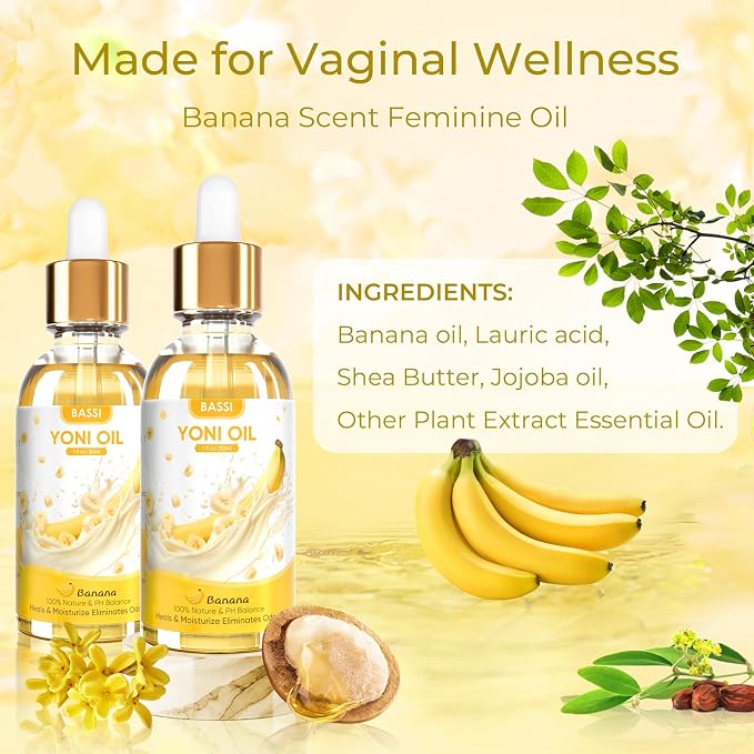 Yoni Soap Bars & Natural Yoni Oil Set, Natural Yoni Wash for Women Feminine Wash Deodorants pH Balance, Eliminates Odor, Banana Feminine Oil 30ml/1 oz, 2pcs 3.53 oz Bath Soap
