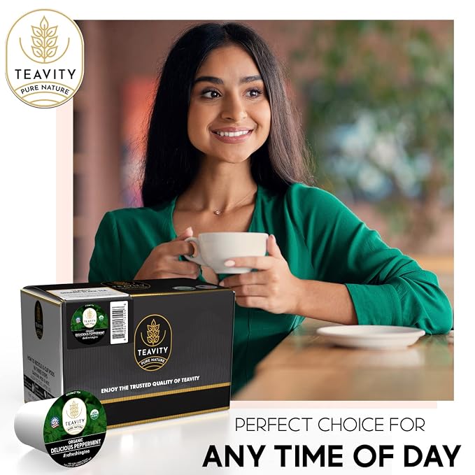 Organic Peppermint Tea Pods for Keurig - Decaf Tea by Teavity (12 Tea Pods)
