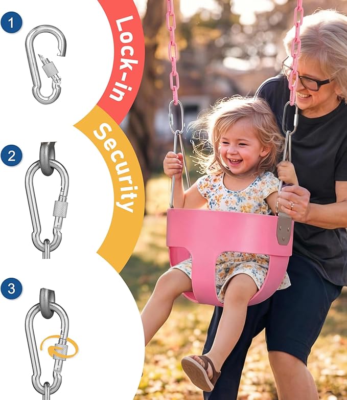 High Back Full Bucket, Toddler Swing with Coated Chains & Triangle Dip Pinch Protection for Safety, Baby Swing Outdoor with Locking Buckles, Toddler Bucket Swing for Backyard, Playground, Pink