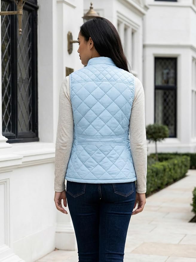 Fuinloth Women's Quilted Vest Lightweight Puffer Stand Collar Zip Gilet | 4 pockets with 2 inner storage. Quilted padded warm gilet. Fall winter outerwear layering vest for travel hiking daily wear.