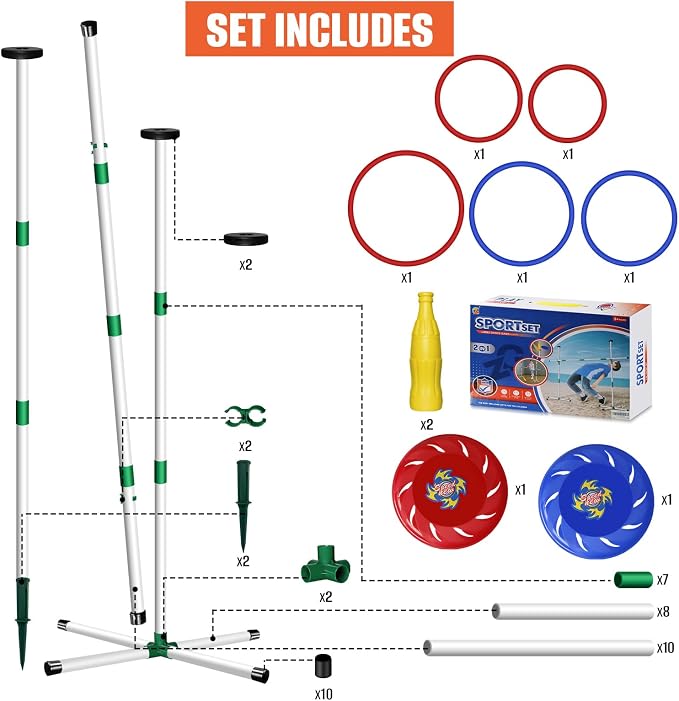 Kovshuiwe Flying Disc Game Set, Bottle Smash Disc Toss Game- Indoor & Outdoor Team Game, Disc Toss Outdoor Games Height Adjustable Bottle Drop Set-Play at The Beach, Lawn, Backyard, Park, Tailgating