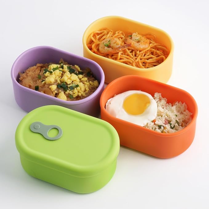 Korean Silicone Food Container, Steam Vent, 17 floz 4-Piece Set | Microwave & Freezer Safe, Leakproof, Airtight, Dishwasher Safe, BPA Free