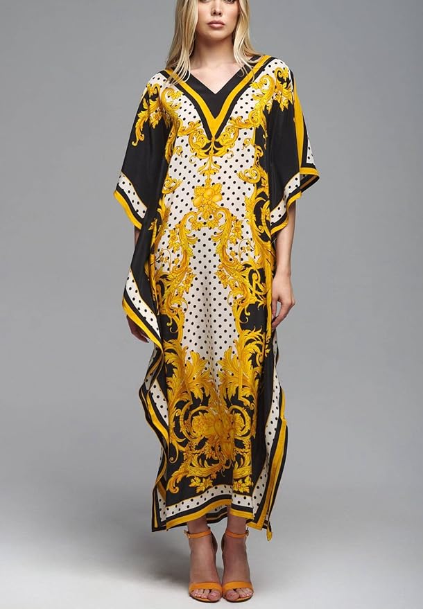 Venasha Womens Caftan Floral Print Kaftan Dress Short Sleeve Swimsuit Cover up Loungewear for Summer