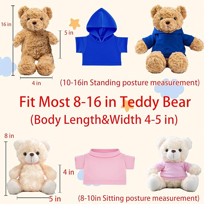 Personalized Teddy Bear Clothes with Name Photo, Custom Stuffed Animal Clothing Fit 8-16inch Stuffed Bear Clothes, Personalized Doll Clothing Make Your Own Plush Doll Shirt