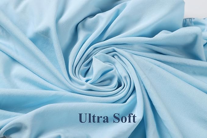 Stretchy Fitted Crib Sheets Set 2 Pack Portable Crib Mattress Topper for Baby Girl Boy,Ultra Soft Jersey Material, Light Blue & Car