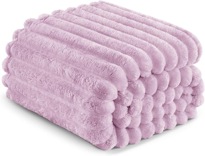 Exclusivo Mezcla Striped Fleece Throw Blanket for Couch, Sofa, Bed, 50"x60" | Soft Breathable Cozy Bed Blankets, Lightweight Plush Fluffy Fuzzy Jacquard Decorative Blankets