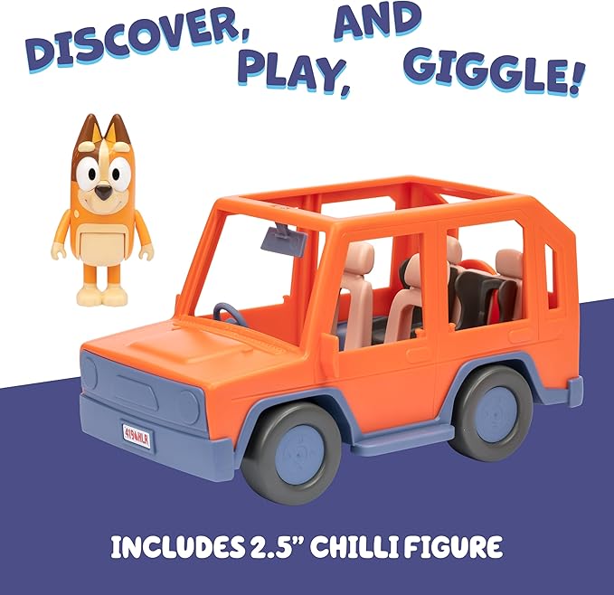 Bluey Heeler Family Road Trip Big Car Toy, Articulated, Customizable Interactive Toddler Toy Car with 2.5” Chilli Figure, Toddler Cars for Ages 3+