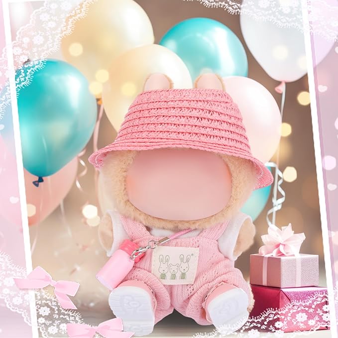 5 Pcs Stylish Set for 17cm Dolls with Fashion Hat ,Water Bottle,Skirt,Shoes and Sweater Outfit Set, Cute Doll Style Accessories Gift(Pretty,Pink)