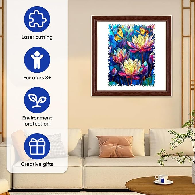 MEATRN Butterfly Lotus Wooden Puzzles for Adults 499 Pcs, 13.2x17.2 in, Fun Educational Wood Puzzle, Handmade Decorative Gift, Relaxing Wood Puzzle Game for Family & Friends