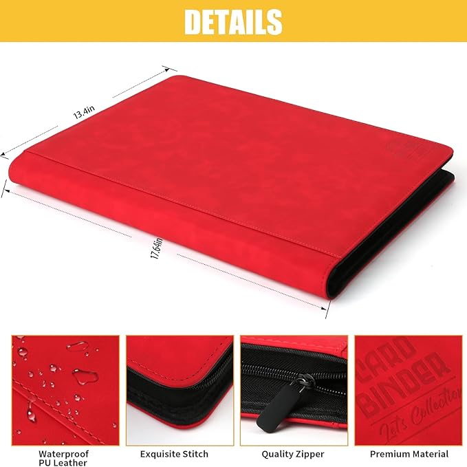 Arkeiliy Premium Ringless Trading Card Binder - 1024 Capacity, 16 Side-Loading Pockets per Page, Archival Quality Protection & Anti-Slip Spine for TCG, MTG, Sports Cards (Red)