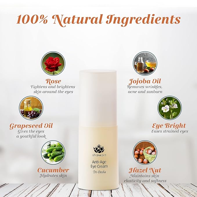 Shankara Ageless Eye Cream – Ayurvedic Under Eye Cream with Rose, Cucumber & Eyebright – Hydrating Formula for Fine Lines, Puffiness & Dark Circles – Clean & Cruelty-Free (15ml)