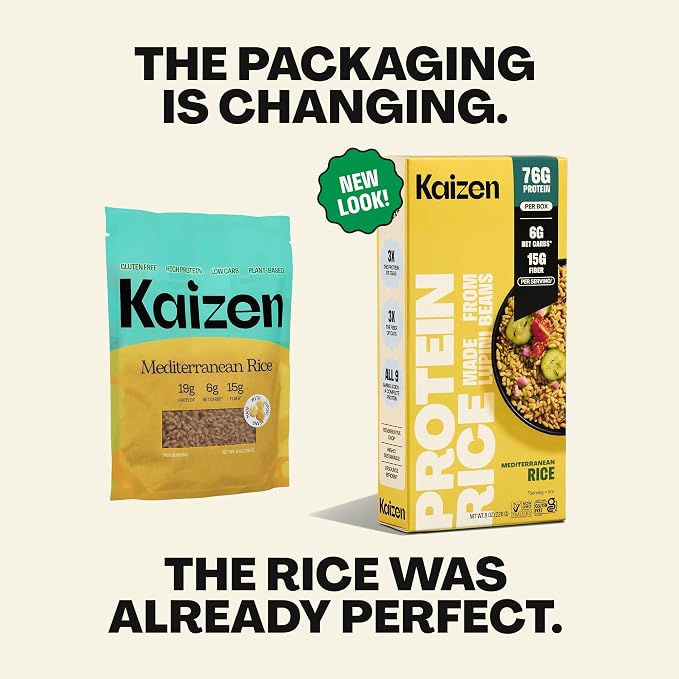 Kaizen Low Carb Rice, 20g High Protein, 6g Net Carb, Mediterranean (3-Pack) | High Fiber 15g, Gluten-Free, Keto-Friendly, Plant-Based Lupini Orzo, Non-GMO, Kosher, Protein Base for Bowls