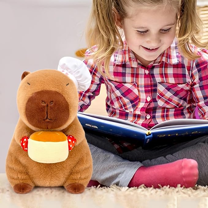 13" Capybara Stuffed Animal Wear Chef Hat Holding a Cake Cute Stuffed Capybara Plush Toy Gifts for Kids Boys Girls