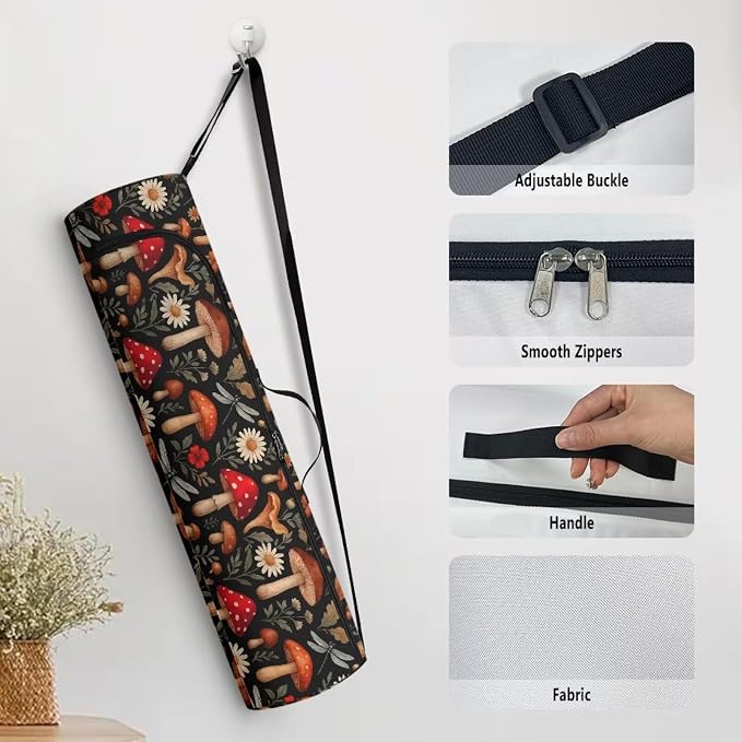 Yoga Mat Bag with Adjustable Shoulder Strap and Handle Zipper, 30in Wide x 6.3in Diameter for Yoga Mat Storage