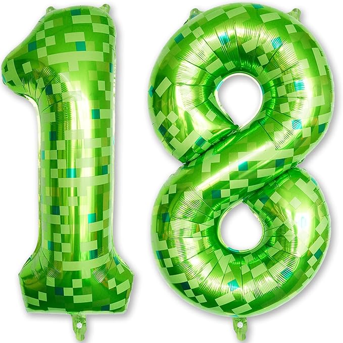 Number 18th Birthday Balloon Lime Green Pixel, 40 Inch Large Dark Kelly Green Number 18 Foil Balloons for Men 18 Year Old Birthday Video Game Forest Golf Patrick's Day Party Decorations Supplies