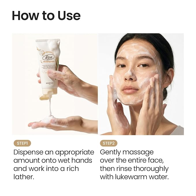 SKINFOOD Rice Daily Cleansing Foam 150ml - Delicate, Fine, and Smooth Brightening Cleansing with Fermented White Rice Ingredients - Firming Bubble Facial Foam Cleanser - For Men and Women (5.07 fl. oz.)