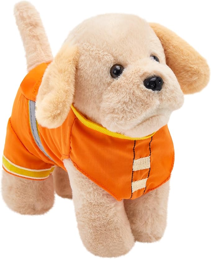 Golden Retriever Stuffed Animal with Orange Safety Vest – Firefighter Dog Plush Toy Birthday Surprise, for Kids, Boys & Girls,10"