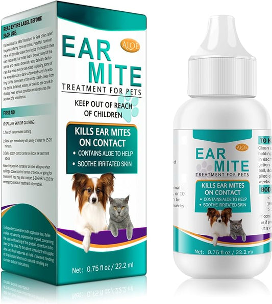 NenMaoKeNu Ear Mite for Dogs & Cats, Pet Ear Infection Treatment Solution for Dog Yeast Infection, Ear Infection Treatment Drops, to Relieve Itchiness, Sooths Ears - 0.75 Fl Oz