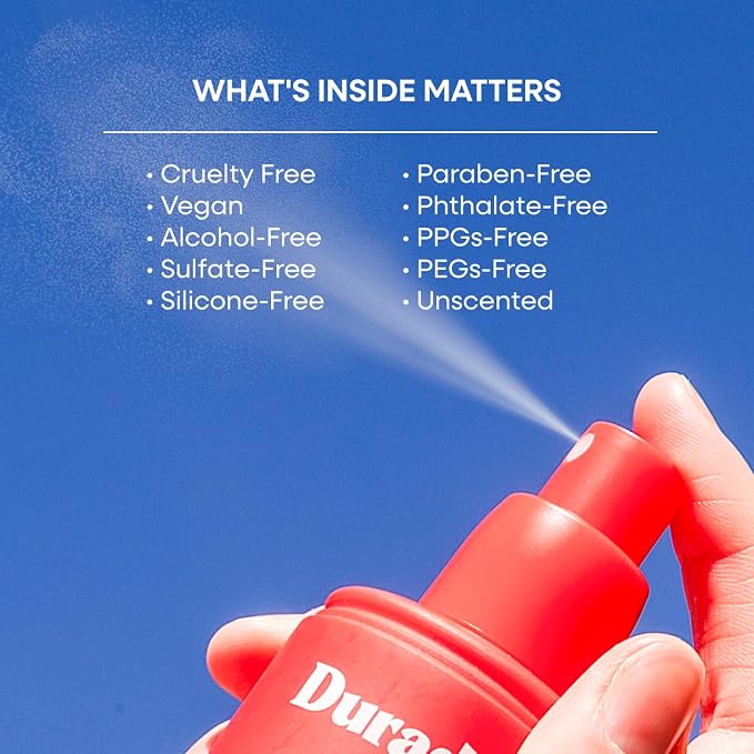 Duradry Aluminum-Free Deodorant Body Spray for Men and Women – Unscented Deodorant for Whole Body, Natural Odor Neutralizer, Clear and Residue Free, Non-Staining – 3.4 Fl Oz