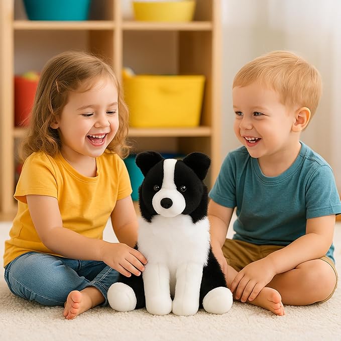 Border Collie Stuffed Animal Plush Dog Toy, 12 Inch, Soft Realistic Black and White Puppy, Cuddly Farm Animal Plushie for Kids, Girls, Boys, Birthday