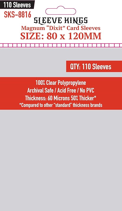 Sleeve Kings Standard Card Sleeves – 110 Count, Clear 60 Micron Thickness, Large Size (80 x 120 mm), Compatible with Dixit & More – SKU: SKS-8816