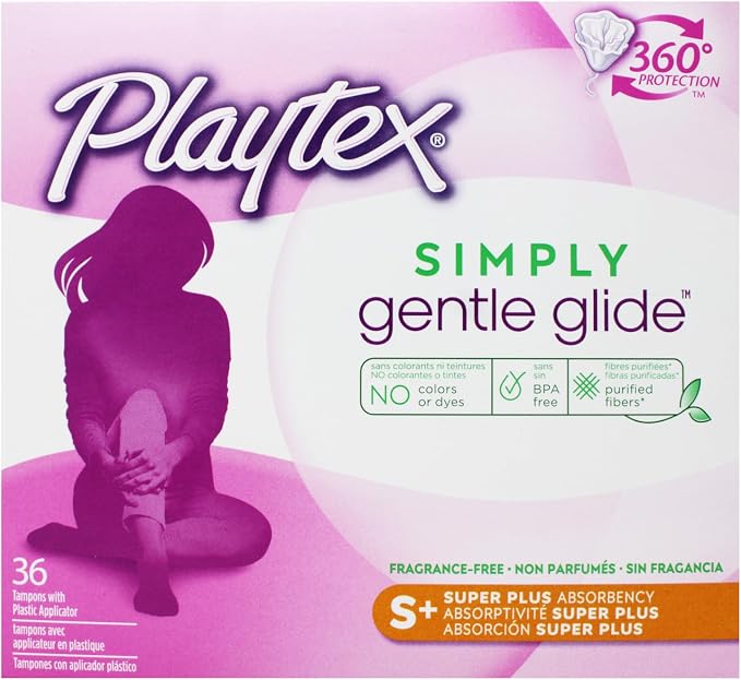 Playtex Gentle Glide Tampons with Triple Layer Protection, Super Plus, Unscented - 36 Count (Pack of 2)