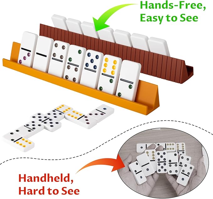 Double 6 Dominos Set for Adults with 28 Tiles 2x1x0.28 Inches & 4 Silicone Domino Racks 10x1.18x1.18 Inches (Large-1)