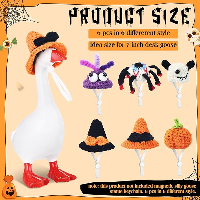 Geyoga 6 Pcs Mini Knitted Hats 7 Inch Goose Outfits Hat with Adjustable Strap Mini Porch Goose Headwear for Statue Key Holder