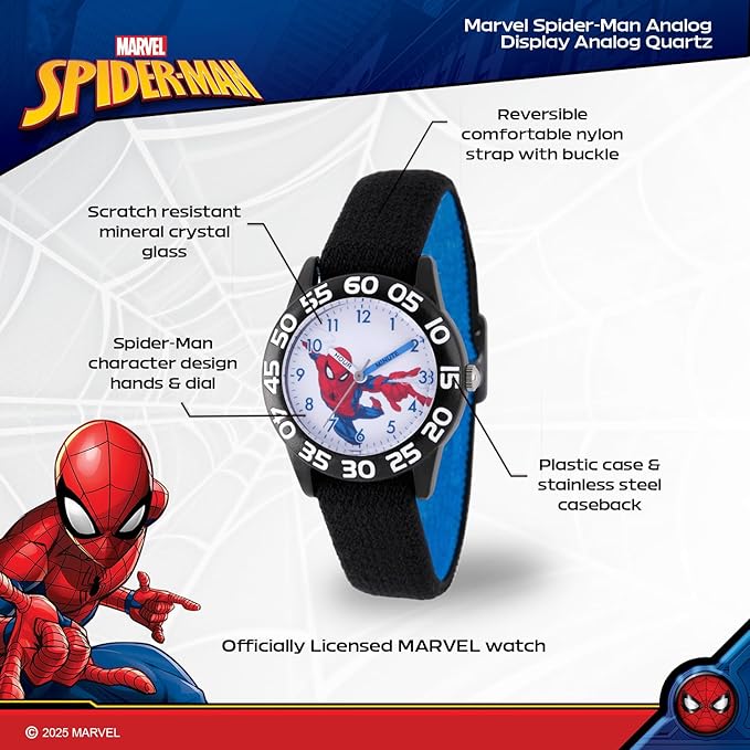 Marvel Spiderman Watch for Kids - Spiderman Watch Boys - Spider-Man Watches for Boys 4-6 - Toys - Kids - Marvel Toddler - Silver Case - 3D Silicone Plastic Strap