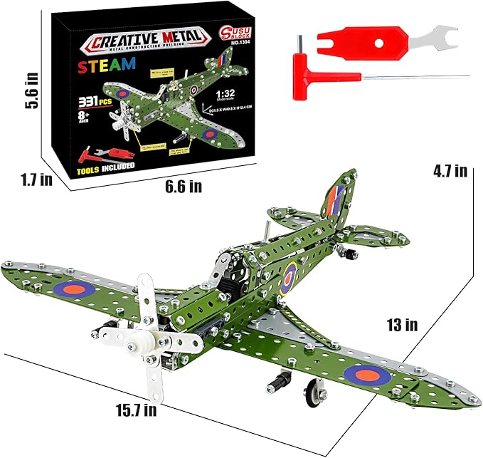 Model Airplane, Assembly Building Set 1:32 Scale Airplane Model Metal Toys, STEM Projects for Kids Ages 8-12, DIY Education Airplane Metal Model Kits