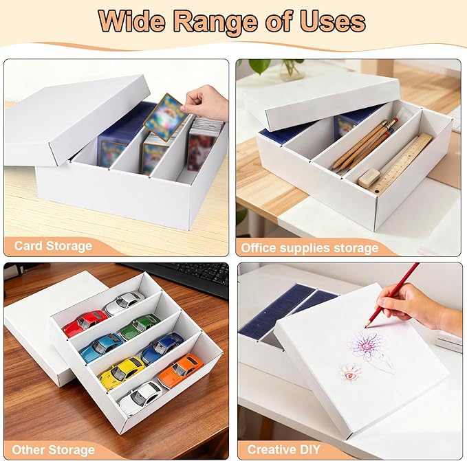 5-Pack Toploader Trading Card Storage Box, 4 Row 3200 Count White Cardboard Storage Box for Basketball/MTG/TCG/Sports/Game Cards Organizer and Collection