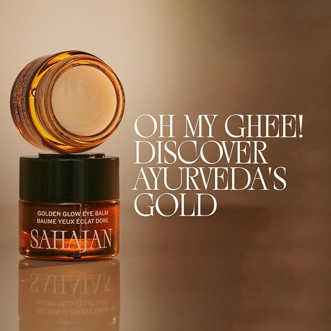 Sahajan Golden Glow Eye Balm | Brightening Eye Cream for Dark Circles & Puffiness | Hydrating Under Eye Treatment with Ghee & Centella | Anti Aging Eye Moisturizer | 0.5 fl oz
