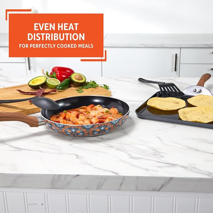 IMUSA Talavera Aluminum Black Ceramic Value Fry Pan & Square Griddle Set | Mexican design, Perfect for daily cooking
