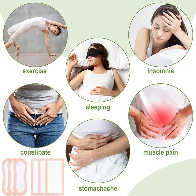 Geiserailie 40 Pcs Large Castor Oil Patches Wrap Kit Disposable Castor Oil Pack Large Self Adhesive Pads for Belly Button Back Neck Waist Stomach Knee Arm, Portable, Anti Massage Oils Leak, No Wash