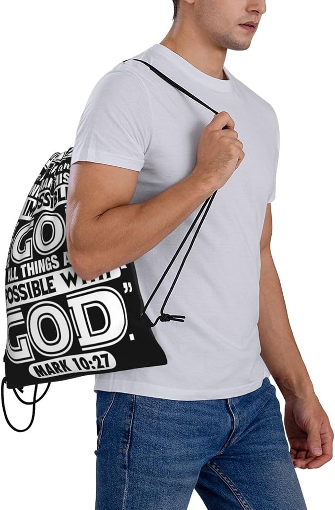 with God All Things are Possible Christian Faith Drawstring Backpack Bag Large Gym Sackpack Yoga Packet