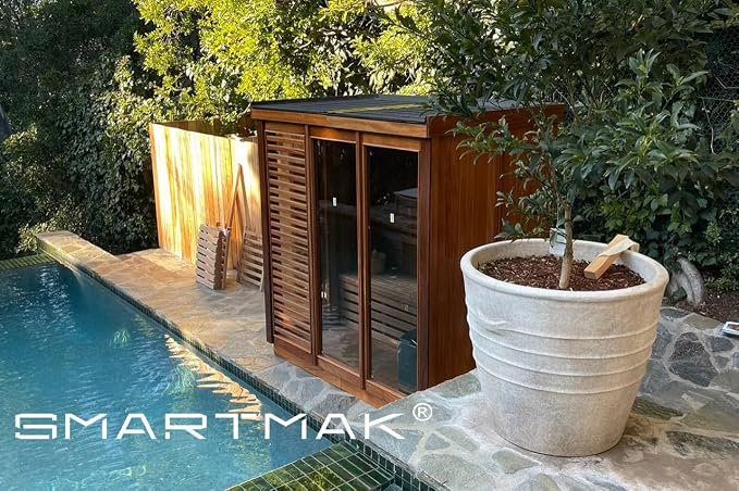 Smartmak Customized Outdoor Steam Sauna, 4-8 Person Canadian Hemlock/Red Cedar Wood Sauna Room, Traditional Saunas with 220V ETL-Certified Heater, Backrest Headrest, Rocks, Light Included, 195℉