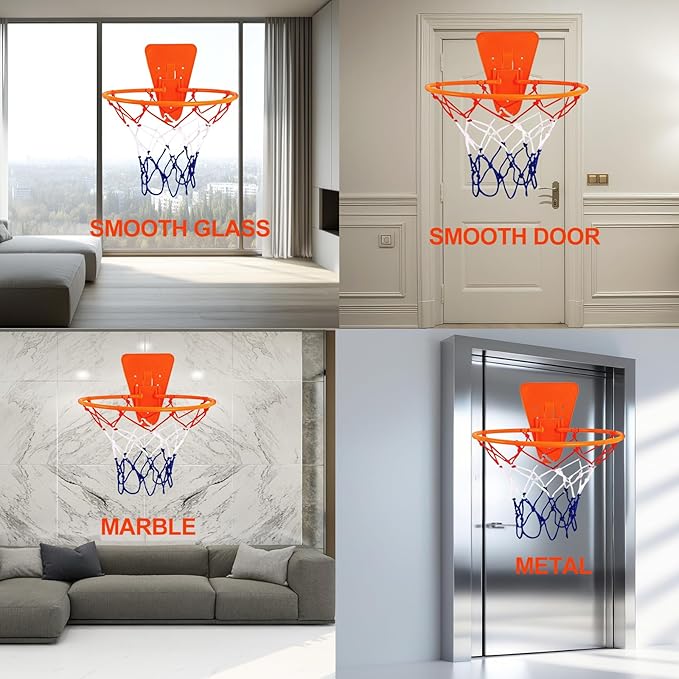 Silent Basketball Hoop Indoor Wall Mount, Foldable No-Drill Large Basketball Hoop for Bedroom, Office & Home(No Ball Included) – Large, Space-Saving Design,Compatible with Size 7 Ball