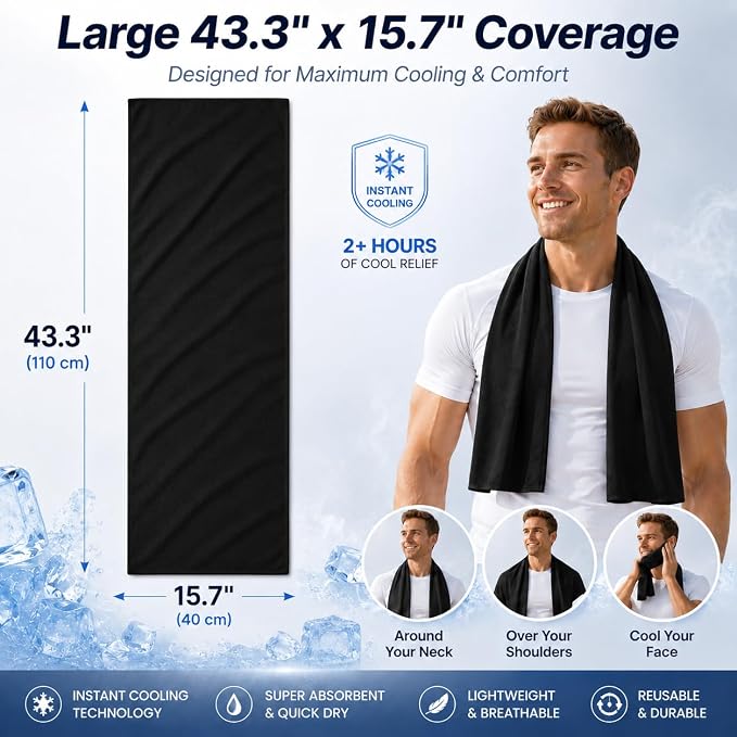 Cooling Towels 43.3" x 15.7" - Ice Towel, Sweat Towel, Cooling Towels for Neck & Face & Cooling Neck Wraps for Summer Heat - Neck Cooler for Quick Cool Down for Gym, Running, Golf, Yoga & Sports