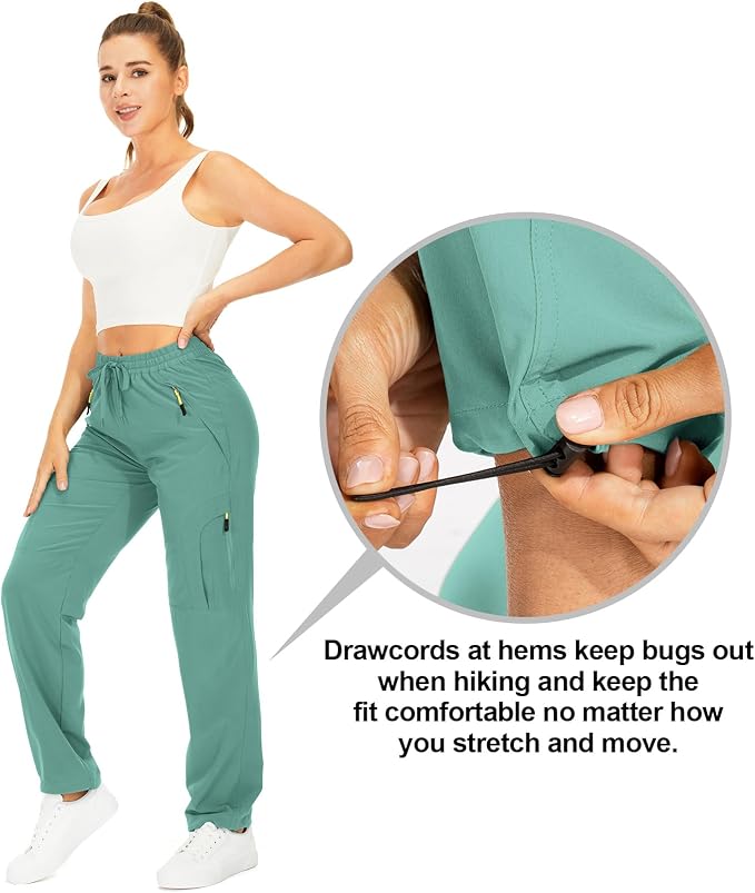 Womens Hiking Pants Quick Dry UPF 50 Lightweight Travel Golf Cargo Safari Pants Zipper Pockets